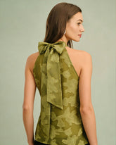 Green Floral Turtle Neck Tank Top