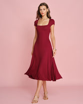 Red Square Neck Pocket Midi Dress
