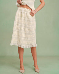Apricot Elastic Waist Shirred Midi Skirt