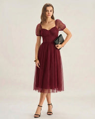 Red Sweetheart Neck Polka Dot Midi Dress