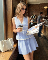 Blue Elastic Waist Tie Mini Skirt