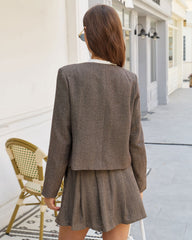 Brown A-Line Pockets Pleated Mini Skirt