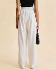 White Elastic Waist Straight Pants
