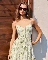 Apricot Floral Tie Strap Midi Dress