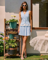 Blue Textured Pleated Mini Skirt