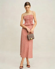 Pink Plaid Shirred Tank Top