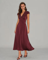 Wine Red V Neck Lace Maxi Dress
