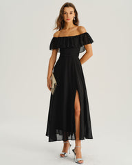 Black The Shoulder A-Line Maxi Dress