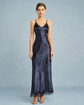 Navy Jacquard Lace Slip Maxi Dress