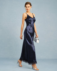 Navy Jacquard Lace Slip Maxi Dress