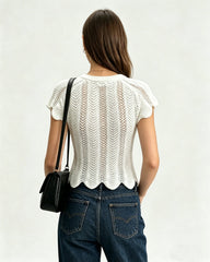 White Round Neck Textured Tee