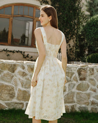 Yellow Floral Ruched Midi Dress