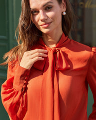 Red Chiffon Tie Neck Shirt