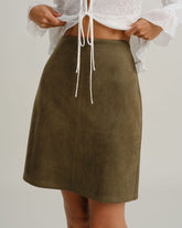 Green Suede Straight Mini Skirt