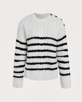 White Striped Button Knit Cardigan