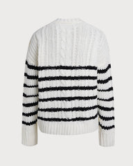White Striped Button Knit Cardigan