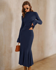 Navy Knit Mermaid Midi Skirt