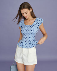 Blue U Neck Polka Dot Tee