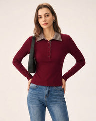 Red Plaid Collar Viscose Tee