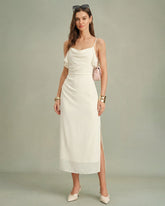 Apricot Ruffle Slip Chiffon Midi Dress