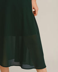Green Chiffon A-Line Halter Midi Dress