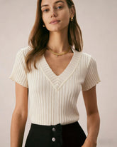 Apricot Textured V Neck Tee