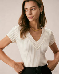 Apricot Textured V Neck Tee
