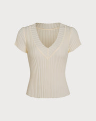 Apricot Textured V Neck Tee
