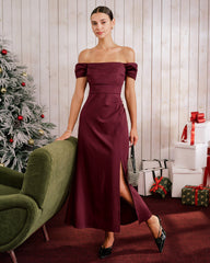 Wine Red The Shoulder Maxi Dress