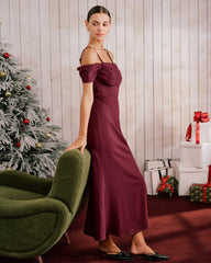 Wine Red The Shoulder Maxi Dress