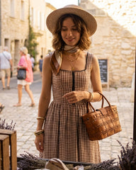 Brown Plaid Sleeveless Midi Dress