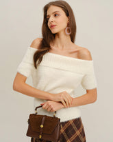 Beige The Shoulder Knit Tee