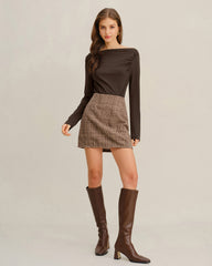 Coffee Ruched Knit Tee