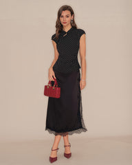 Black Polka Dot Mandarin Collar Tee