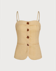 Yellow Solid Button Tank Top