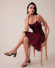 Wine Red Floral Mini Dress