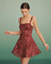 Red Tie Floral Slip Mini Dress