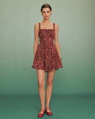 Red Tie Floral Slip Mini Dress