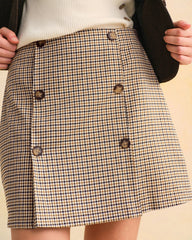 Khaki Plaid A-Line Mini Skirt