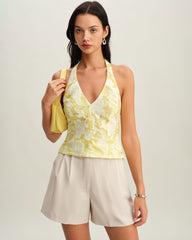 Yellow Floral Halter Top