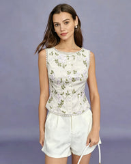Apricot Single Breasted Floral Embroidery Vest