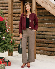 Wine Red Single Breasted Casual Knit Cardigan