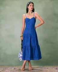 The Blue Sweetheart Neck Embroidery Slip Midi Dress