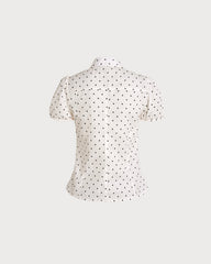 White Mandarin Collar Polka Dot Tee