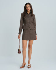 Coffee Plaid A-Line Mini Skirt