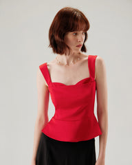 Red Sweetheart Neck Ruffle Tank Top