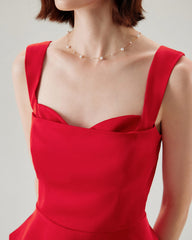 Red Sweetheart Neck Ruffle Tank Top