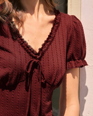 Wine Red V Neck Textured Tee