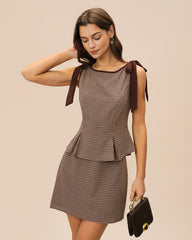 Brown Plaid Cotton Mini Skirt