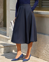 Navy A-Line Pocket Midi Skirt